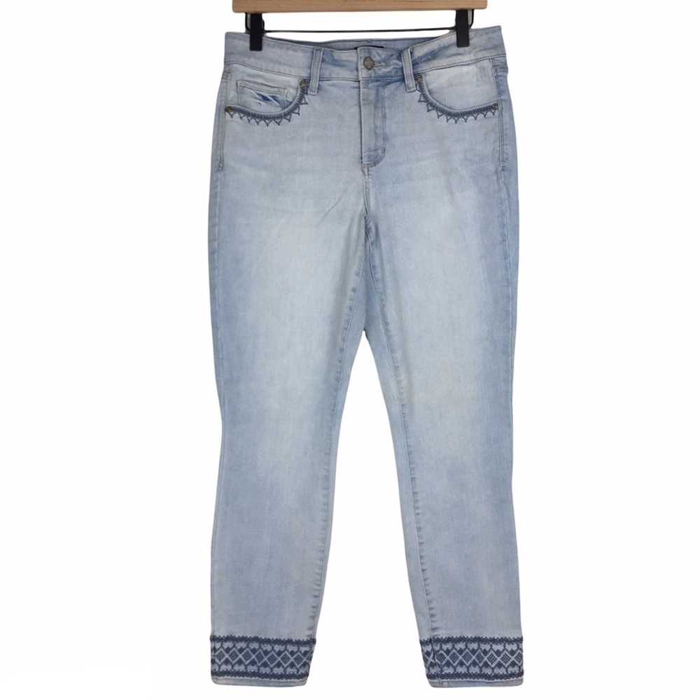 NYDJ Jeans Ami Skinny Ankle Crop Embroidered Light Wash Stretch Denim Size 8